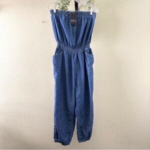 ✨Love by Chesley | 100% Cotton Jumpsuit | Blue Faux Denim | Strapless | NWT